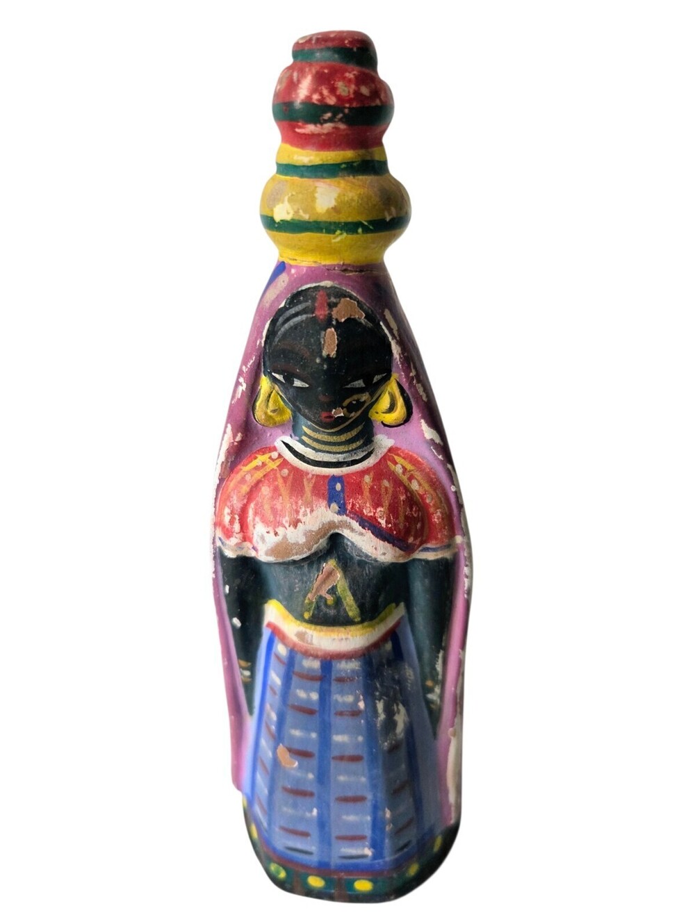 Vintage Hand Painted Female Goddess Clay Figurine originating from India